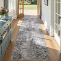 Washable Runner Rug for Hallway: 3x8 Neutral Modern Abstract Low Pile Area Rug with Non-Slip Backing - Carpet for Bedroom Kitchen Laundry Entryway Bathroom Indoor - Grey