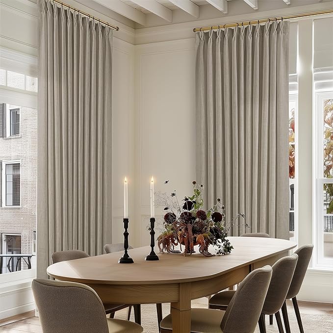Linen Sheer Pleated Curtains 120 Inches Long 70 Inch Wide Patio Sliding Door Curtains Light Filtering Semi Sheer Pinch Pleat Drapes Burlywood Taupe Extra Wide 70x120 Drapes for Living Dining Room
