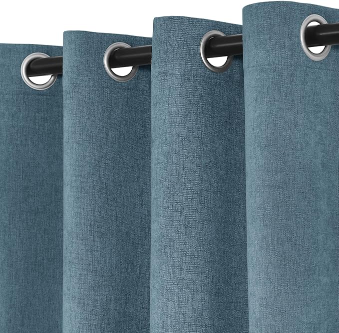Macochico 100" Wx84 L Teal Blue Full Blackout Curtains for Sliding Door, Thermal Insulated Drapery for Living Room Bedroom Windows Patio Door, Modern Chenille Grommet Curtains with Tieback 1 Panel