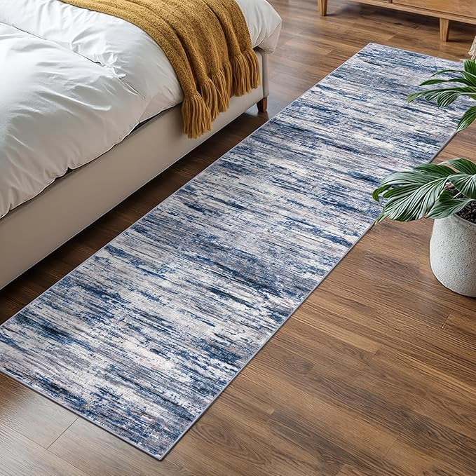2x7 Modern Abstract Runner Rug for Hallways, Navy Blue Gray Neutral Multi Super Soft Hallway Decor Kitchen Rugs with Non-Slip, Non-Shedding Washable Rug for Hallways Entryway Bedroom Indoor