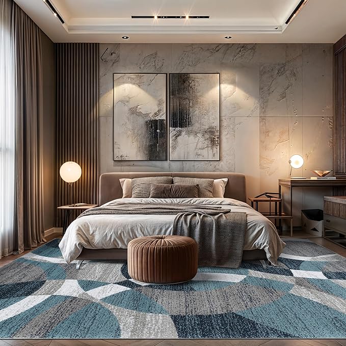 Rugshop Contemporary Abstract Circles Perfect for high Traffic Areas of Your Living Room,Bedroom,Home Office,Kitchen Area Rug 10' x 14' Blue