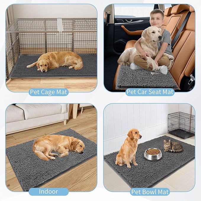 Amyracel Dirt Trapping Door Mat, 24" x 48" Large Absorbent Dog Door Mat for Muddy Paws, Quick Dry Non Slip Chenille Mud Mat for Dogs, Machine Washable Entry Indoor Entryway Rug for Inside Floor