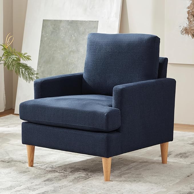 VKNOW Mid-Century Accent Chairs Set of 2, No Tools Assembly Required, Modern Upholstered Polyester Armchairs for Living Room & Bedroom, Comfortable Reading Chairs with Wood Legs, Navy Blue