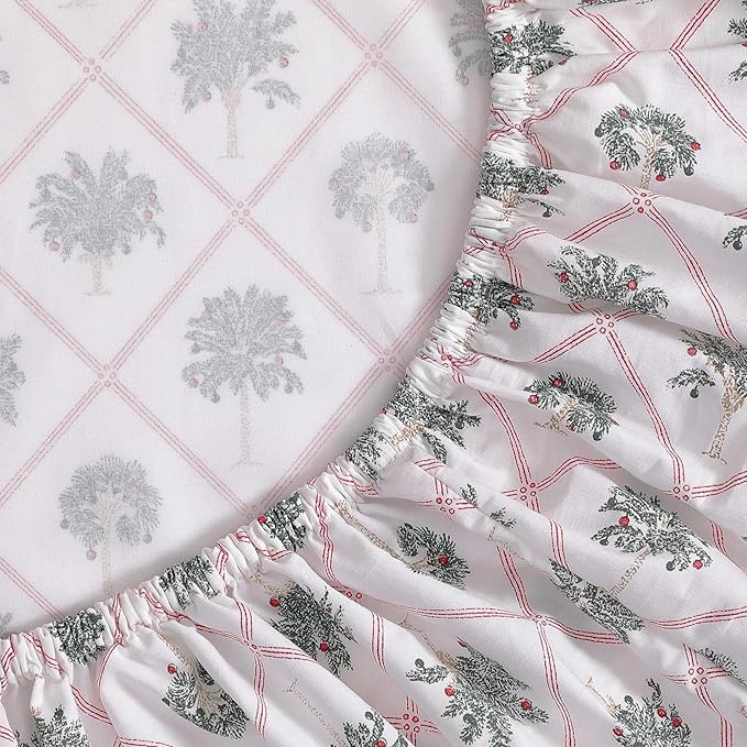 Tommy Bahama - Queen Size Sheet Set, Crisp & Cool Cotton Percale Bedding with a Smooth Lightweight Feel, 4 Piece Holiday Bed Sheets with Matching Pillowcases (Palm Tree Trellis Red)