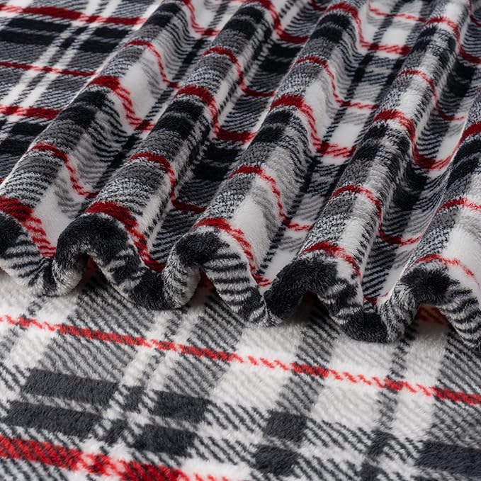 Berkshire Blanket-Classic Heavyweight Warm Soft Printed VelvetLoft® Plush Blanket, King Size Soft Fuzzy Blanket for Couch Sofa Bed, Plaid Black Red, 90in x 108in
