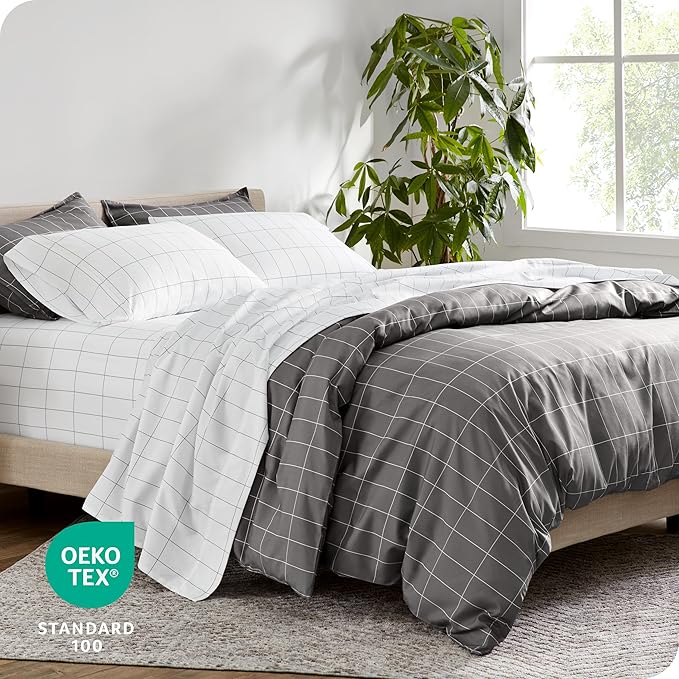 Bare Home Bedding Duvet Cover King Size - Premium 1800 Super Soft Collection - Lightweight, Cooling - Soft Breathable Bedding Duvet Cover (King, Grid - Grey/White)