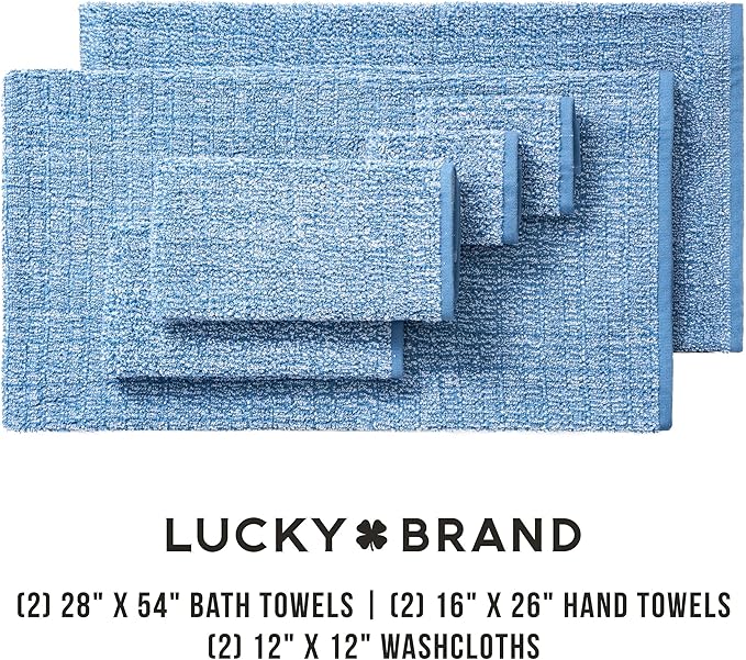 Lucky Brand Luxurious Boucle 6 Piece Bath Towel Set - (2) Bath Towels, (2) Hand Towels, and (2) Washcloths - Blue Stone Premium Bathroom Towel Set