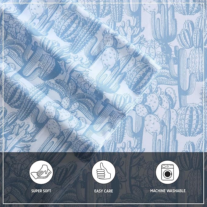 Wrangler - King Bed Sheets, Ultra-Soft & Lightweight Bedding with Matching Pillowcases, Lightweight Bed Set for All Season Comfort, Oeko-Tex Certified (Cactus Toile Blue)