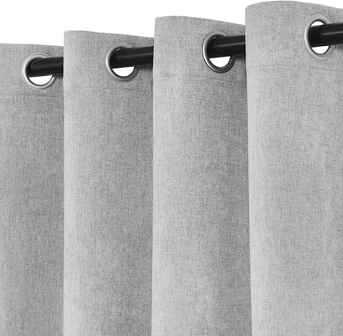 Macochico 100% Blackout Chenille Curtains for Living Room Classic Chenille Window Curtain Panels Thermal Drapes for Bedroom Hotel Grommet Curtains with Tieback Apricot Grey 84" Wx96 L 1 Panel