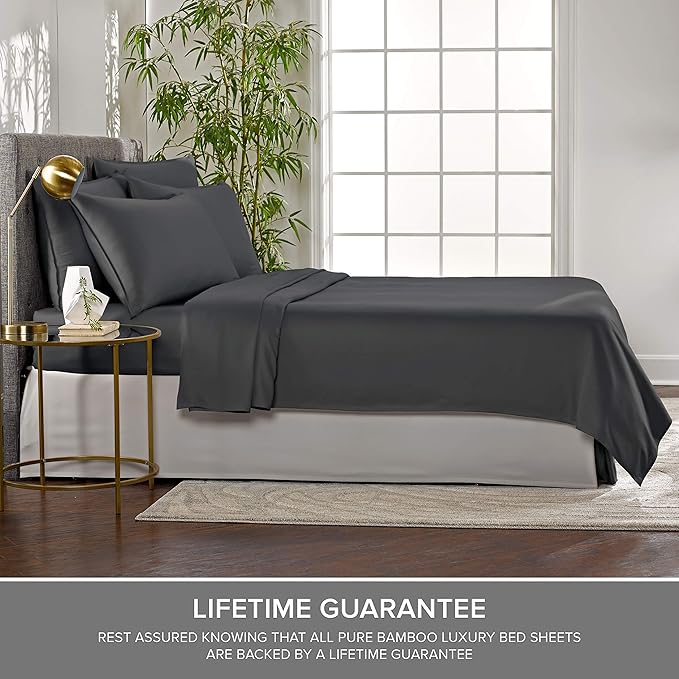 Pure Bamboo Short Queen Sheets for RV Camper (60"x75") - Genuine 100% Organic Viscose Derived from Bamboo Bed Sheet Set, Soft & Cooling, 2 Year Quality Promise (Short Queen, Charcoal)