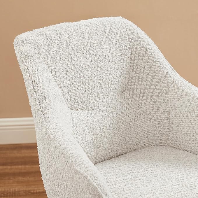 Zouron Mid Century Modern Accent Chair with Oak Wood Legs, Upholstered Swivel Chair No Wheels, Side Accent Armchair Vanity Chair for Small Space Home Office Living Room Bedroom, Ivory