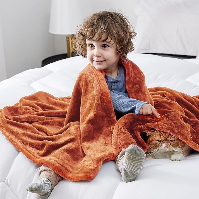 Bedsure GentleSoft Bedding Fleece Blanket for Girls and Boys - Soft Cozy Cute Small Throw Blankets for Travel, 43x55 Inches, Burnt Orange