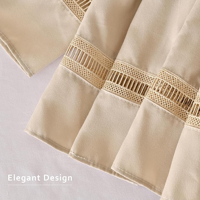 MIYE Wrap Around Ruffled Lace Bed Skirt, Elastic Dust Ruffle with Adjustable Belts, Easy to Put On, Bed Frame Cover, Machine Washable (Ruffled Lace/Beige, Full/Twin-15 Drop)