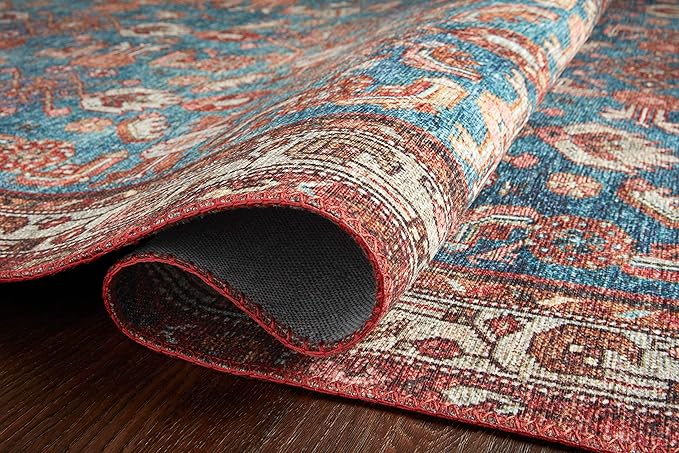 Loloi Layla Collection LAY-10 Marine/Clay 2'-3" x 3'-9" .13" Thick Accent Rug, Soft, Durable, Vintage Inspired, Distressed, Low Pile, Non-Shedding, Easy Clean, Printed, Living Room Rug