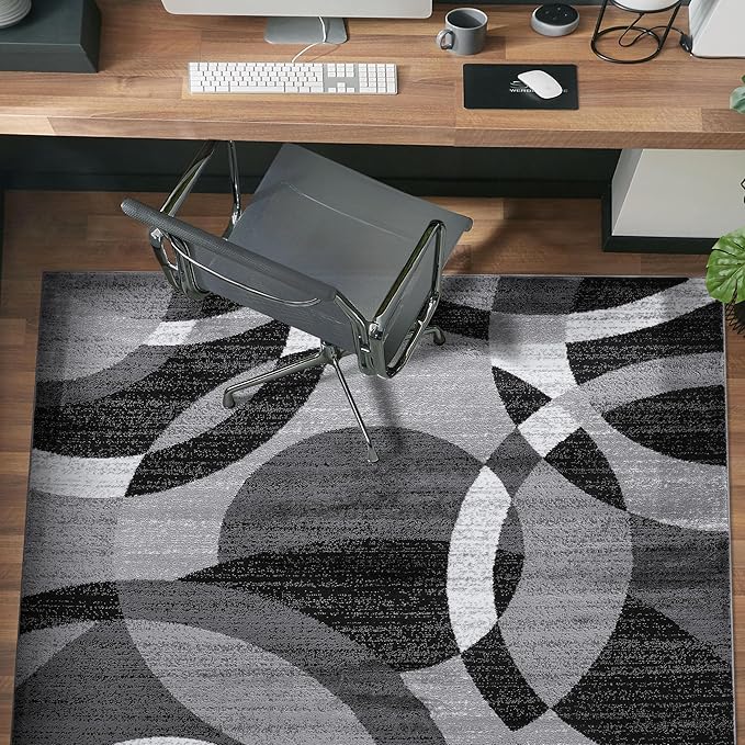 Rugshop Gray Medium Indoor Area Rug, Abstract Circles, High-Traffic, Non-Shedding, for Living Room, Home Office and Bedroom, 4' x 6'