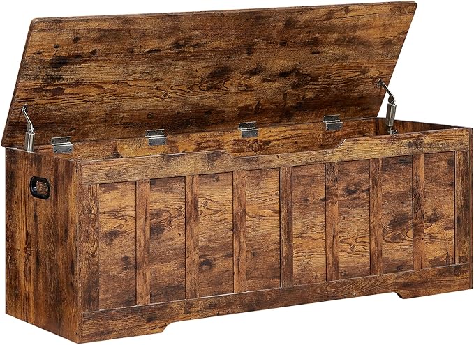 51.2"Storage chest extra large,storage bench with 2 safety hinges,Shoe Bench,51.2*15.7*19.1inches,wooden trunk for bedroom,livingroom,entryway,Supports 220 lb,Easy Assembly(Rustic brown)