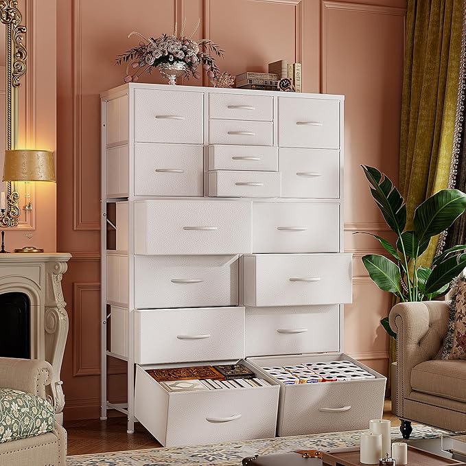 57“H Dresser for Bedroom with Multiple Drawers,Dressers & Chests of Drawers for Bedroom,Large White Dresser, Sturdy Metal Frame & Wood Top,Entryway, Hallway