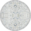 jinchan Kalen Round Rug 5ft Area Rug Washable Vintage Indoor Retro Accent Entryway Floor Cover Distressed Floral 5' Round Circle Boho Non Slip Thin Carpet for Bedroom Living Room Dining Room Blue