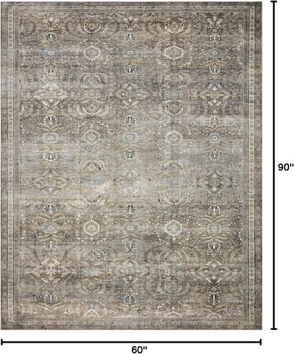 Loloi Layla Collection LAY-13 Antique/Moss 5'-0" x 7'-6" .13" Thick Area Rug, Soft, Durable, Vintage Inspired, Distressed, Low Pile, Non-Shedding, Easy Clean, Printed, Living Room Rug
