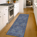 Non Slip 2x6 Dark Blue Kitchen Runner Rug - Long Runner Rugs 24 x 72 Washable Hallway Floor Mat, Bedroom Laundry Room Bathroom Runner - Dusky Navy Vintage Floral Design Décor