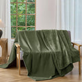 CHUFFED Cotton Waffle Blanket Queen Size - Plush Milk Velvet & Reversible Waffle Weave,Anti-Static 300Gsm Design，Thick Cozy Soft Winter Blanket for Bed, Couch, Sofa - Olive Green, 90x90 Inches