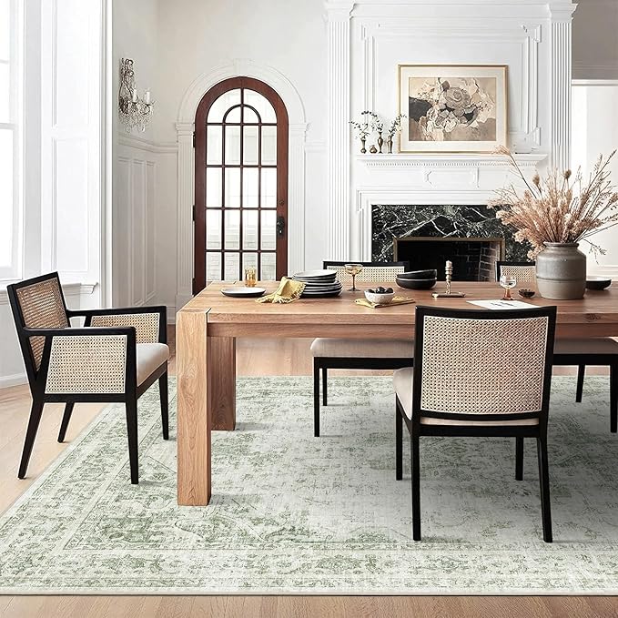 6x9 Vintage Washable Area Rugs Boho Medallion Large Distressed Retro Accent Carpet Floral Non-Slip Soft Low Pile Indoor Throw Rug for Living Room Bedroom Dining Room Office Kitchen, Green