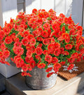 Artificial Flowers Fake Plants for Outdoors Decoration, 12 Bundles Orange Silk Morning Glory with Eucalyptus Realistic UV Resistant Faux Flowers Greenery for Outside Planter Yard Garden Home Indoor