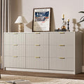 Beige 9 Drawer Dresser for Bedroom, 63" Wide Modern Fluted Dresser with Gold Metal Handles, Chest of Drawers for Bedroom, Living Room, Entryway, Hallway