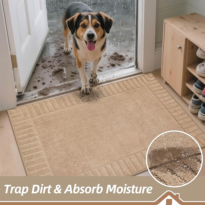 BEQHAUSE Door-Mat Non-Slip Front Doormat Low-Profile Entrance Mats for Front Door Entry Resist Dirt Washable Doormat Absorbent Entryway Door Mat,Taupe,32"x48"