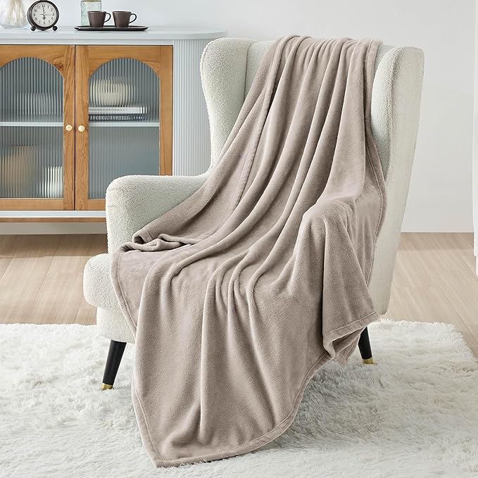 Bedsure GentleSoft Fleece Throw Blanket for Couch Oxford Tan - Lightweight Plush Fuzzy Cozy Soft Blankets and Throws for Sofa, 50x70 inches