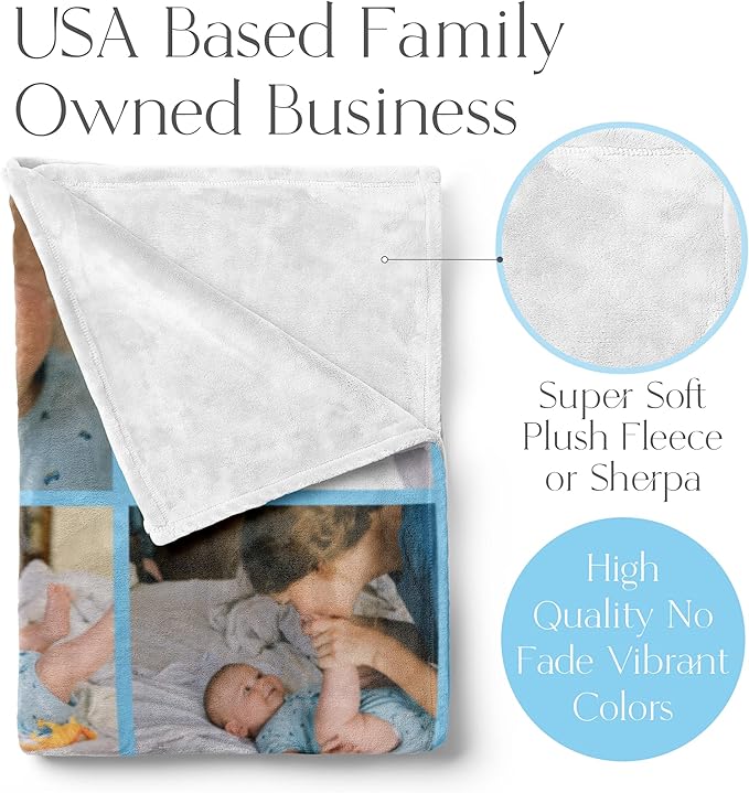 Ships Next Day, Custom Blanket with Picture - Printed in USA, Personalized Photo Blanket (Fleece – 50x60)