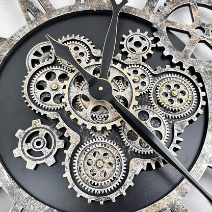 The B-Style 36" Large Moving Gear Wall Clock Oversized Vintage Farmhouse Wall Clocks for Living Room Decor Rustic Industrial Wood Clock (Black and Bronze)