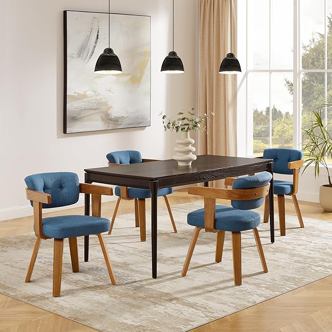 Art Leon Mid Century Modern Dining Chairs - Set of 2 Comfy Fabric Upholstered Swivel Dining Chairs Home Office Chair No Wheels Accent Arm Chair with Wood Legs for Kitchen Living Room Bedroom, Blue