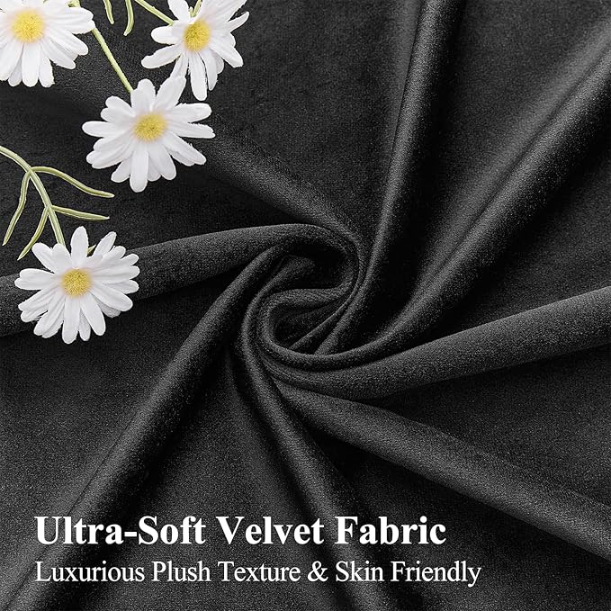 AUSSPVOCT 90 Inch Long Velvet Curtains for Living Room, Light Reducing Thermal Curtain Back Tab & Rod Pocket Elegant Soundproof Soft Room Darkening Window Drapes for Bedroom, W52 x L90, Black, 2 Pcs