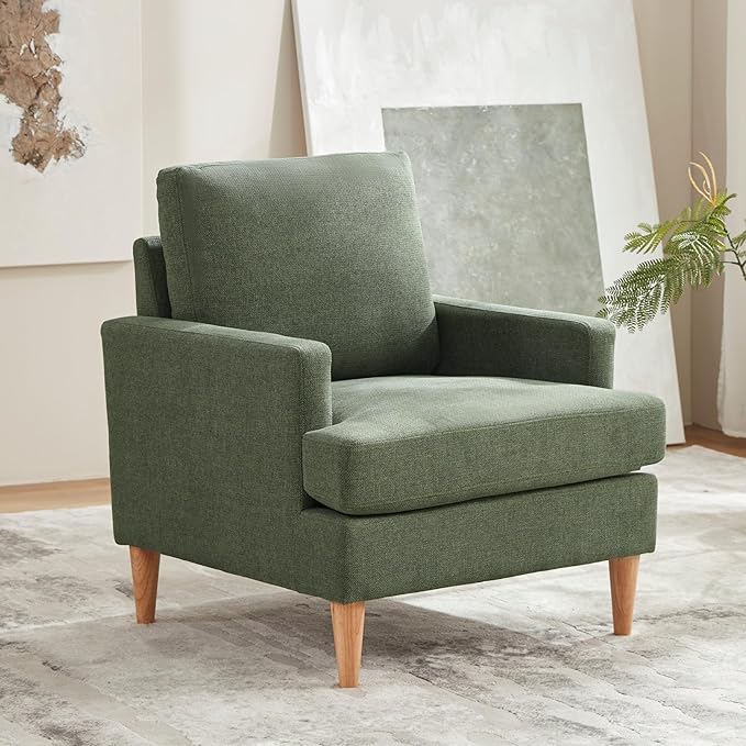 VKNOW Mid-Century Accent Chairs Set of 2, No Tools Assembly Required, Modern Upholstered Polyester Armchairs for Living Room & Bedroom, Comfortable Reading Chairs with Wood Legs, Green
