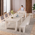 Transformer Table - Solid Wood Extendable Dining Table, Seats 2-12, Extendable Dining Room Table, Space-Saving Furniture, Expandable Dining Furniture (White, Table + Bench + 4 Chairs)