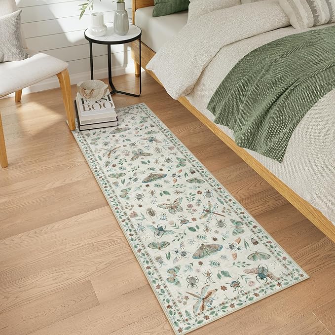 Lahome Insect Kitchen Runner Rugs Non Skid Washable, 2x6 Soft Washable Runner Non Slip, Ultra-Thin Hallway Rug Stain Resistant Carpet for ‎Laundry Bathroom Bedroom(2x6ft,Beige)