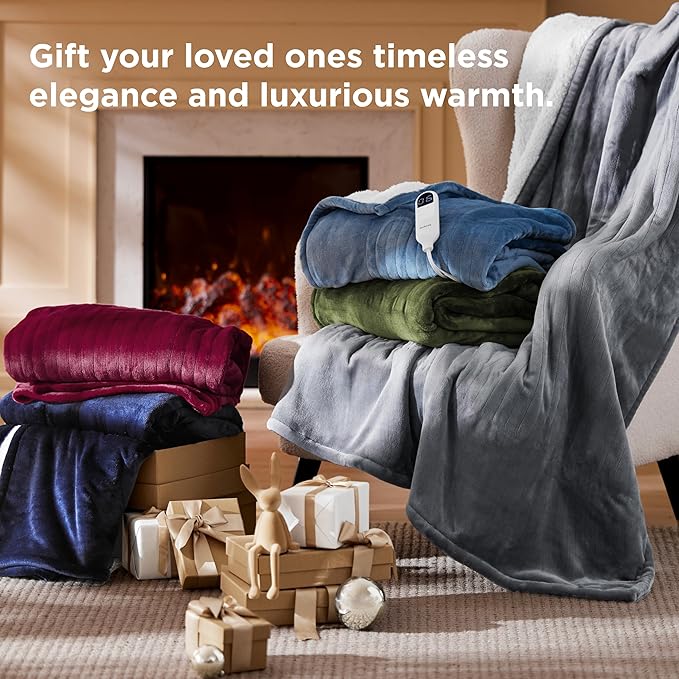 Bedsure Electric Blanket Twin - Soft Flannel Heated Blanket, Fast Heating with 10 Time Settings & 6 Heat Settings, Warm Gift for Grandma (62x84 inches, Ivory)