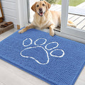 OLANLY Dog Door Mat for Muddy Paws 36x24, Paw Print Design, Absorbs Moisture and Dirt, Absorbent Non-Slip Washable Doormat, Quick Dry Chenille Mud Mat, Entry Indoor Entryway Carpet, Cornflower Blue