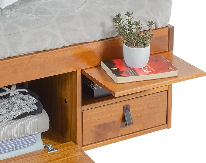 memomad Bali Storage Platform Bed with Drawers (King Size, Oak Brown Wood)