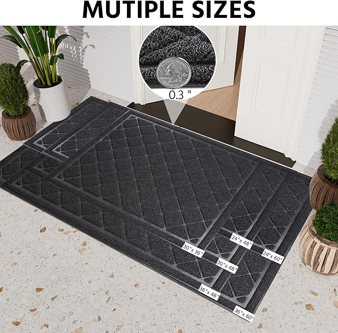Front Door Mat Indoor Outdoor Entrance, 36" x 48" All-Season Heavy Duty Waterproof Doormat, Non-Slip Absorbent Entryway Mat, Easy to Clean, Low Profile Commercial Floor Mat for Indoor Outdoor
