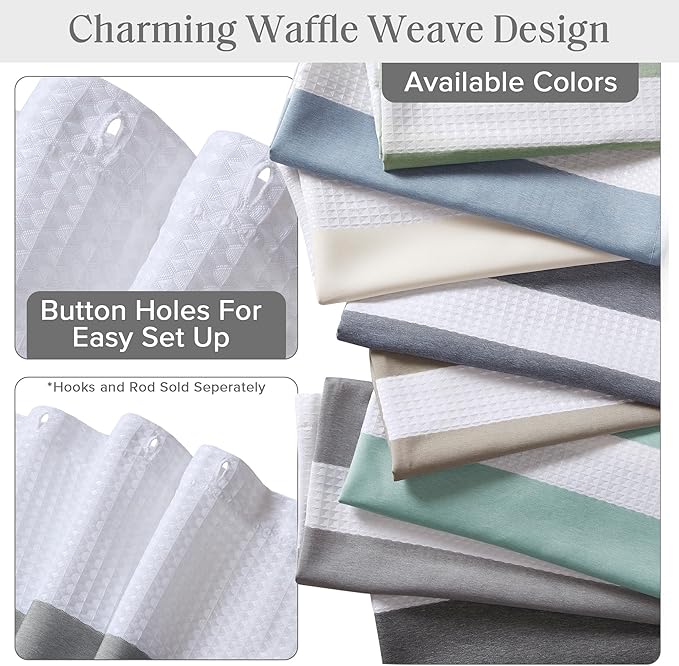 Madison Park Spa Waffle Shower Curtain Pieced Fabric with 3M Scotchgard Moisture Management Modern Home Bathroom Decorations, Tall 72"x84", Grey