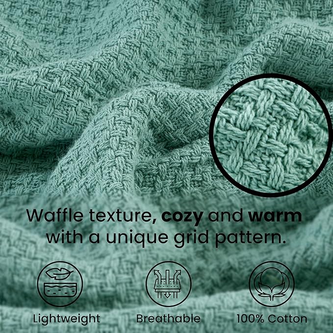 HILLFAIR 100% Combed Cotton Blanket– Queen Bed Blanket– Soft Cozy Warm Multipurpose Throws for Luxury Home Decor– 90 x 90 inch Queen Size Cotton Blankets for Beds- Bed Blankets for All Season- Sage