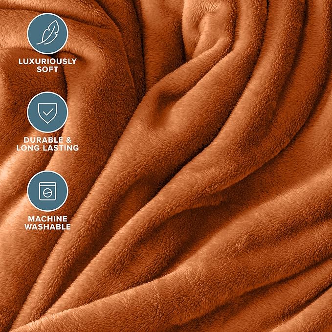Bare Home Fleece Blanket - Throw/Travel - Ultra-Soft Lightweight for Bed, Sofa, and Couch - Luxury Microplush - Cozy Warm Blanket (Throw/Travel, Sienna)