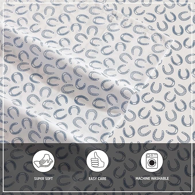 Wrangler - King Sheet Set, Super Soft & Cozy Bedding with Matching Sham(s), Casual Luxurious Bedding Set, Yellowstone Inspired, Oeko-Tex Certified (Horseshoe Blue, King)