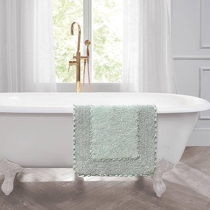 Laura Ashley Ruffle Border Sage Green 27"x 45" 100% Cotton Bath Rug