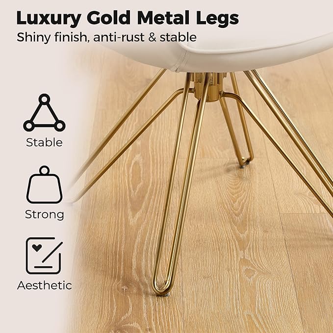 Zouron Mid Century Modern Swivel Accent Chair with Gold Metal Legs, Upholstered Desk Chair No Wheels, Side Office Arm Chair Vanity Chair for Small Space Home Office Living Room Bedroom, Beige