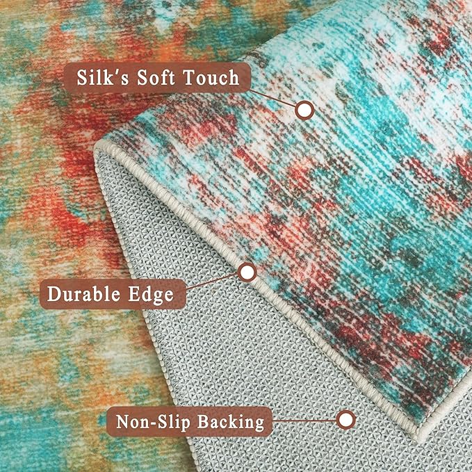 5x7 Area Rugs - Ultra-Thin Washable Rug with Non-Slip Backing, Ideal for Living Room, Bedroom, Kitchen Floor Carpet - Modern Abstract Style, Easy Clean, Durable, Low Pile Rug, Rosy Clouds