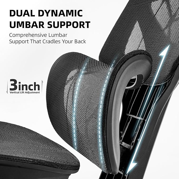 Office Chair with 3D Adjustable Lumbar Support,Ergonomic Computer Chair,Adjustable Headrest and Armrests, 400lbs Capacity,Tilt-Swivel,Premium Mesh Desk Chair for Office,Home & Gaming (Black)