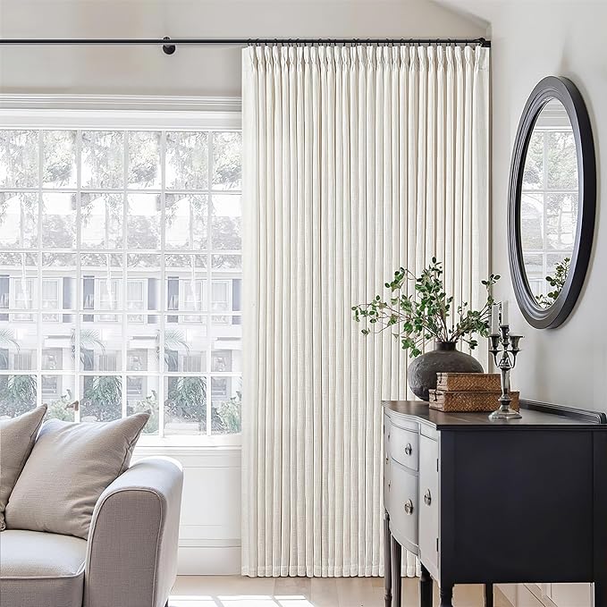 Natural Pinch Pleated Linen Curtains 126 Inches Long 2 Panels for Living Room Bedroom Memory Training Shaped Semi Sheer Pleat Drapes Hooks Rings Light Filtering Window Curtain 40x126